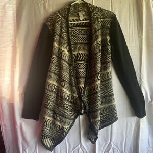 Cardigan Aztec print womens large blck white open casual western